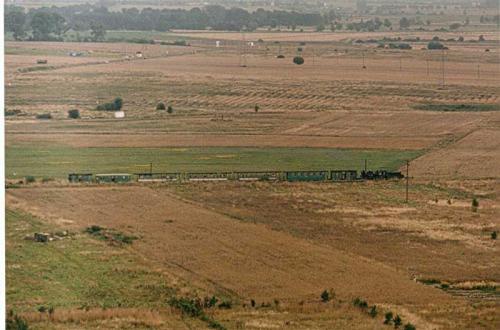 Panorama na trasę kolejki, ze składem turystycznym